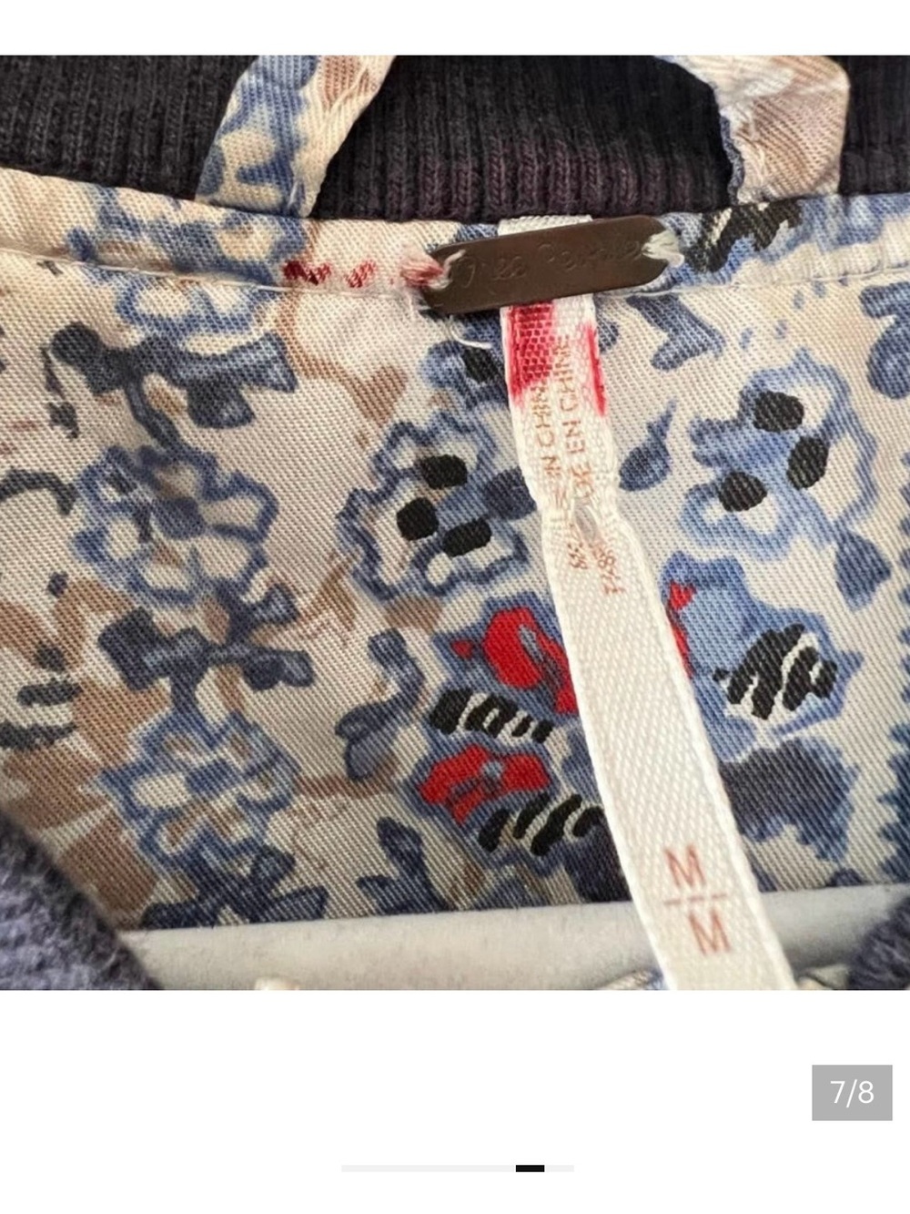 Free People Blue Paisley Bomber Jacket with Navy Trim - Picture 5 of 7
